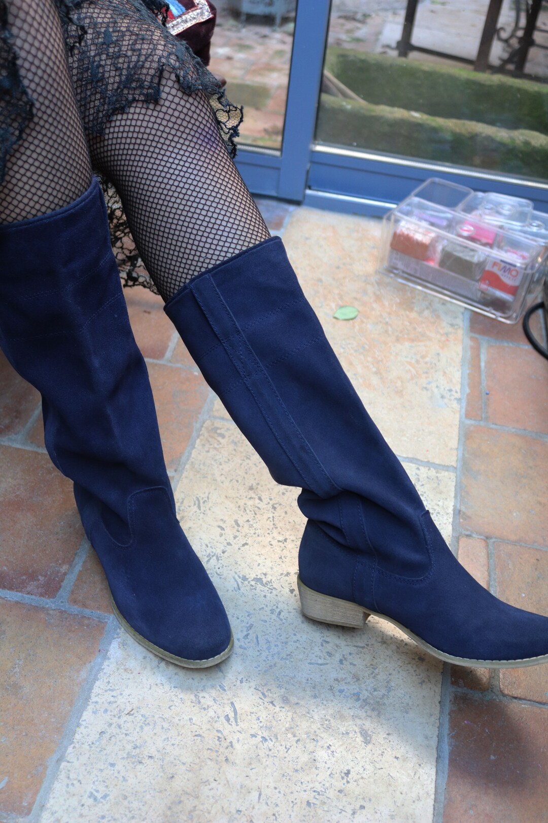 navy biker boots