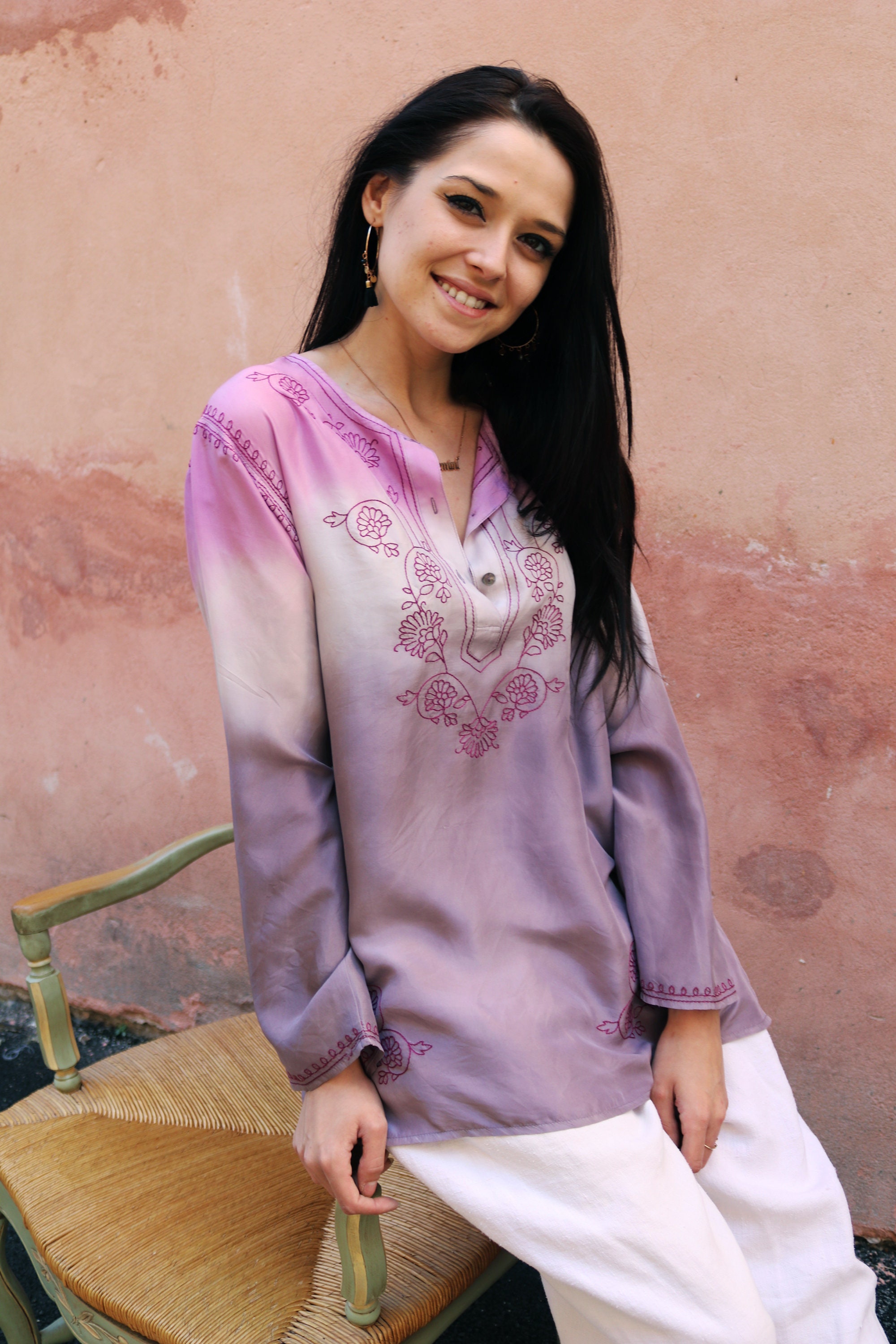 Vintage Collection Purple Tie-dye Silk Tunic With Embroidery, Tunisian Neckline, Long Sleeves, Afghan Tunic, Summer Tunic 36-40 - Etsy UK Vintage Collection Purple Tie-dye Silk Tunic With Embroidery, Tunisian Neckline, Long Sleeves, Afghan Tunic, Summer Tunic 36-40 - Etsy UK