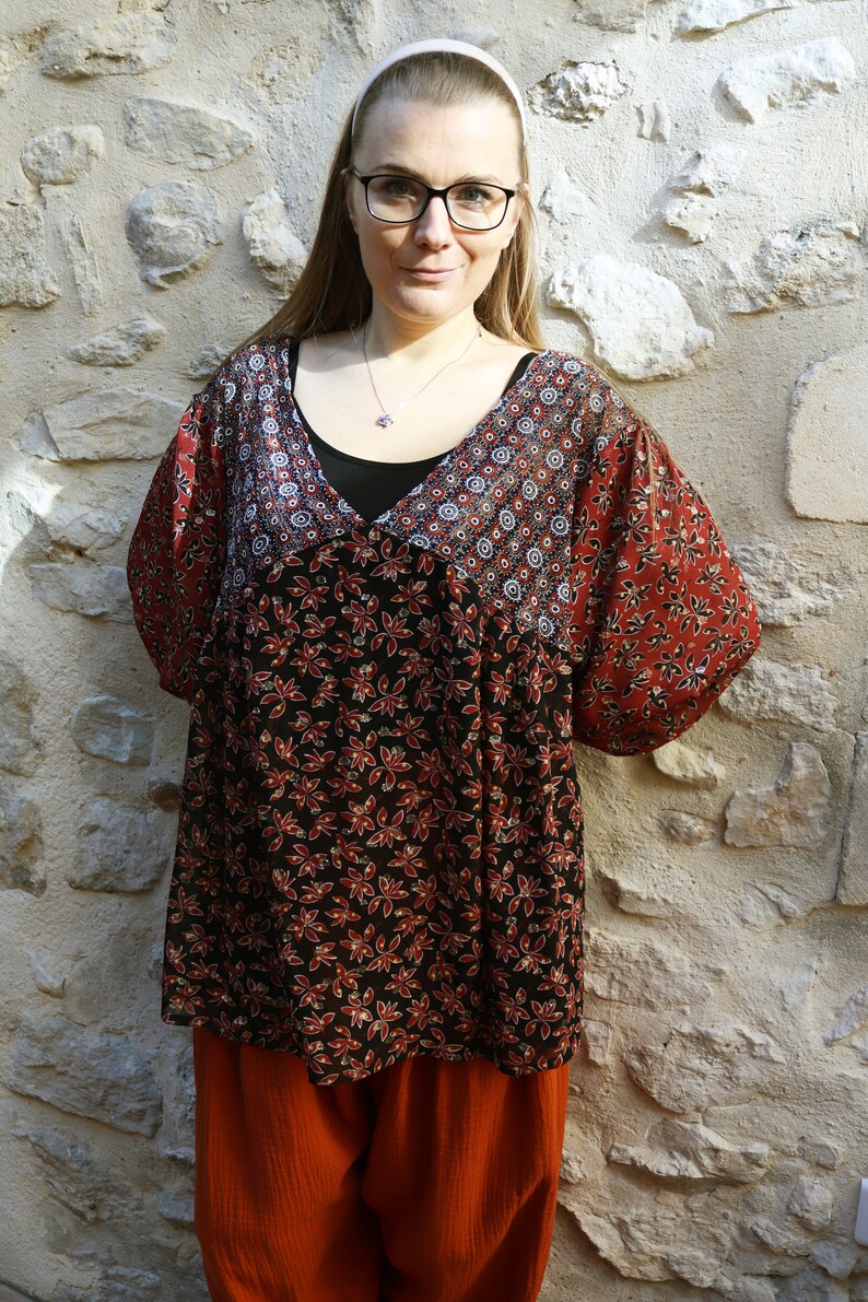 Tunique boho-chic 2 mousselines et dentelle encolure V - Etsy France