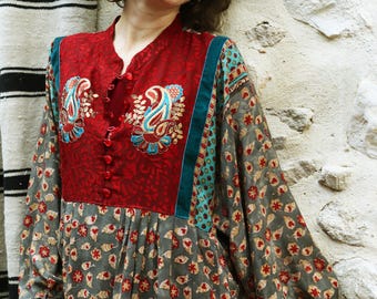 Vestido largo bohemio para mujer, vestido de seda hecho a mano, vestido bohemio bordado, atuendo para festivales, ropa elegante y llamativa.