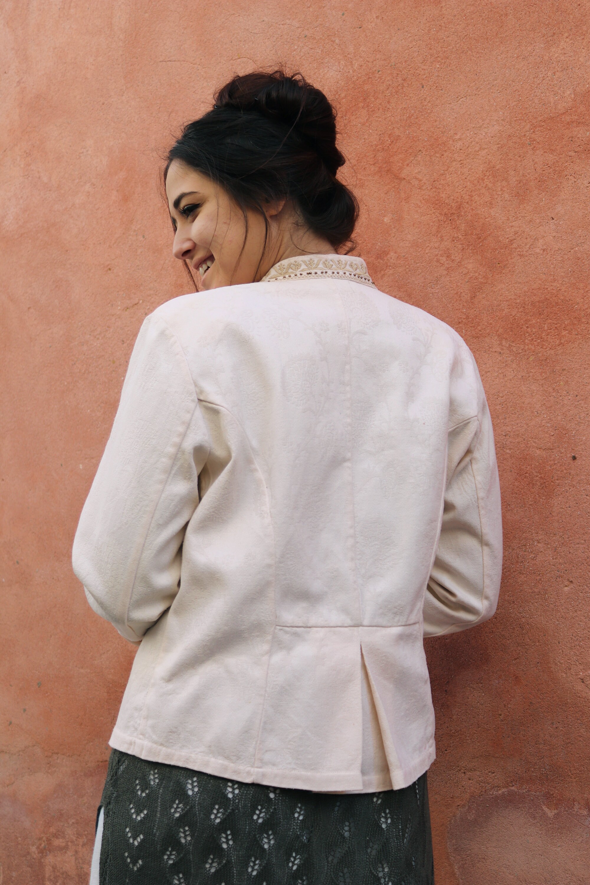 ジャケット・アウター Ethnic Embroided Design No Collar Jacket ethnic