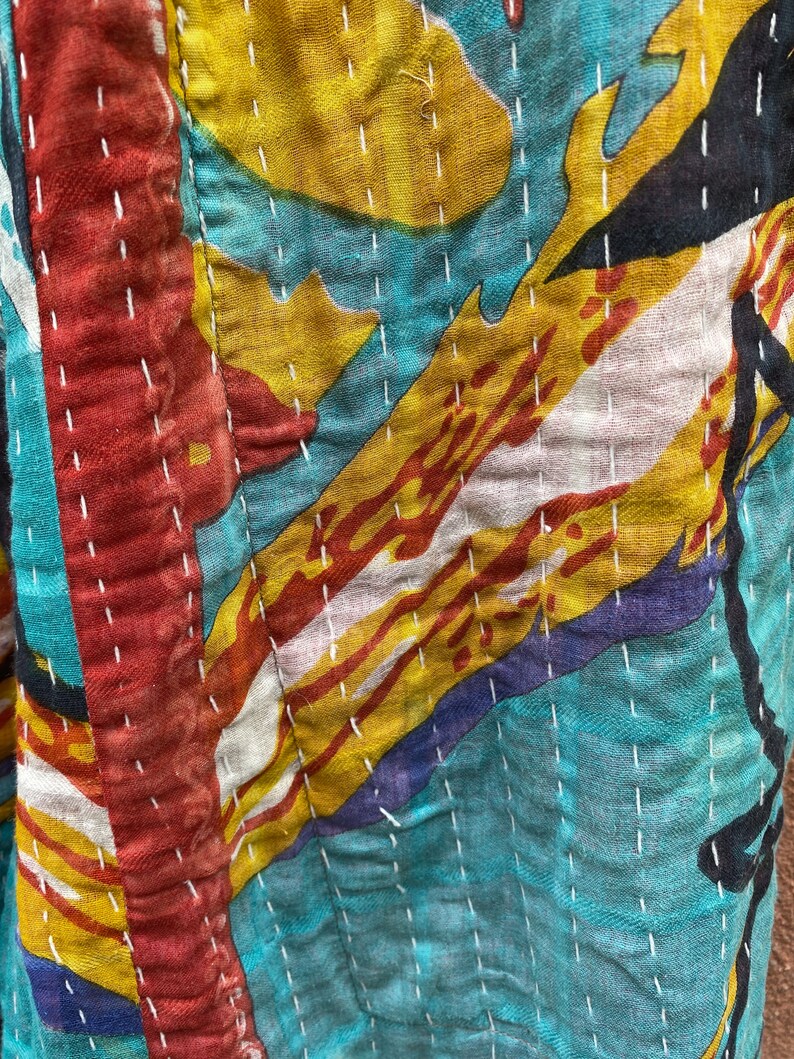 Kantha Patchwork Harembyxor, Boho Bomullsbyxor, Unisex Loungebyxor, Handgjorda Quiltade Bomullsbyxor, Festival Hippiekläder, En Storlek bild 8