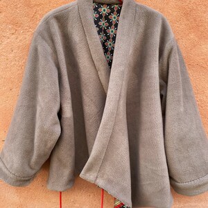 Veste kimono asym?�trique velours coton fleuri doubl?�e polaire galon indien veste ethnique folk 
