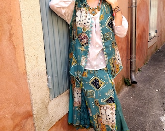 Collection Odalisques Jupe mi-longue à godets de dentelle tissu peau de pêche motifs orientaux jupe ample 38-40 vêtements boho