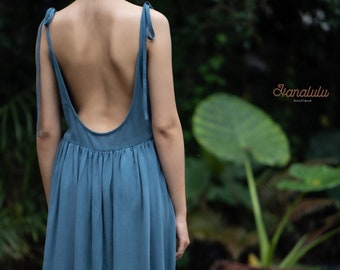 Linen Backless Midi Dress  Boho Summer Sundress - Etsy Canada