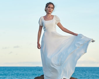 Linen Wedding Dress-Linen Simple Wedding/Bridemaid Dress-Linen Classic Wedding Dress