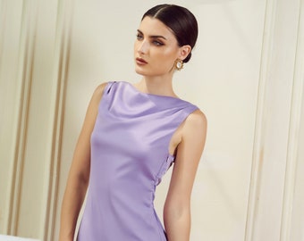 Lilac Silk Slip Dress, Sleeveless Maxi Dress