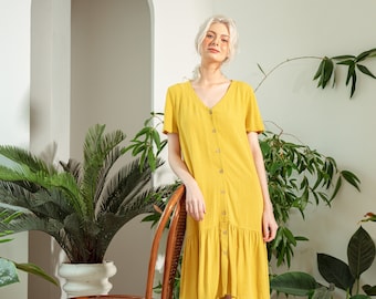 Linen Casual Dress-Linen Shift Dress-Linen Basic Lounge Wear Dress-Linen Simple Slip On Dress