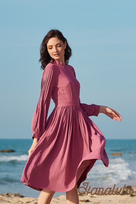 knee length dresses for ladies Elowin Statement Sleeve Skater Midi Dress Brown Floral – Girl In Mind