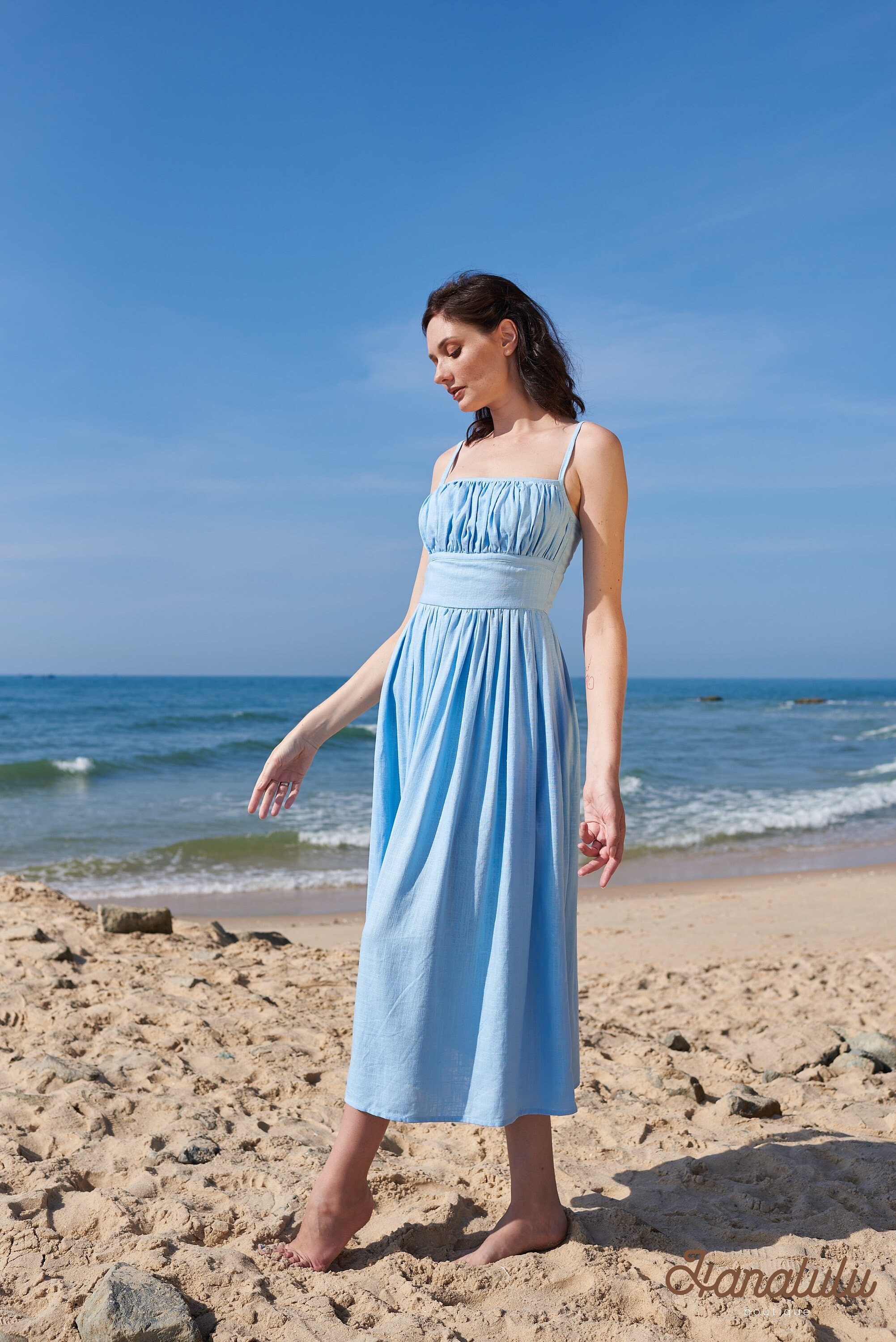 linen skater dress Linen Skater Dress - Vintage Fit and Flare, Peter Pan Collar