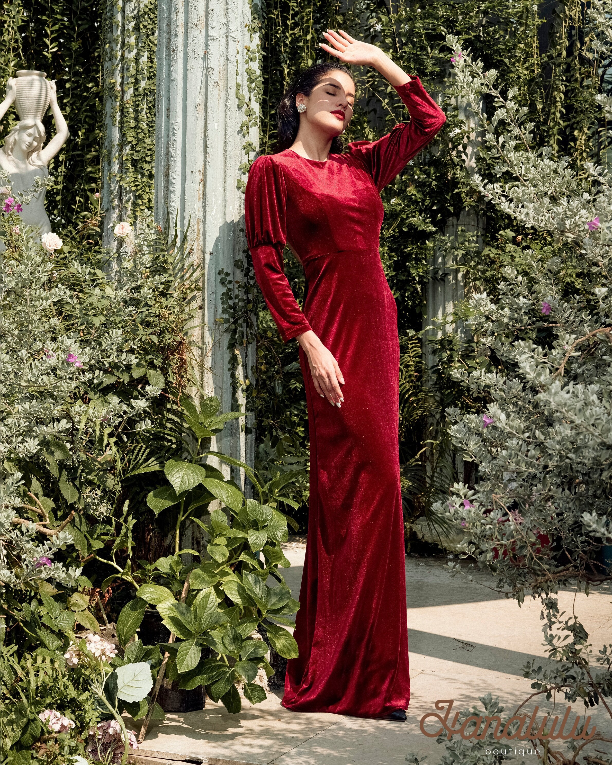 chinese dress ladies Arcadia Berry Velvet Plunge-Neck Wrap Midi Dress – Club L London