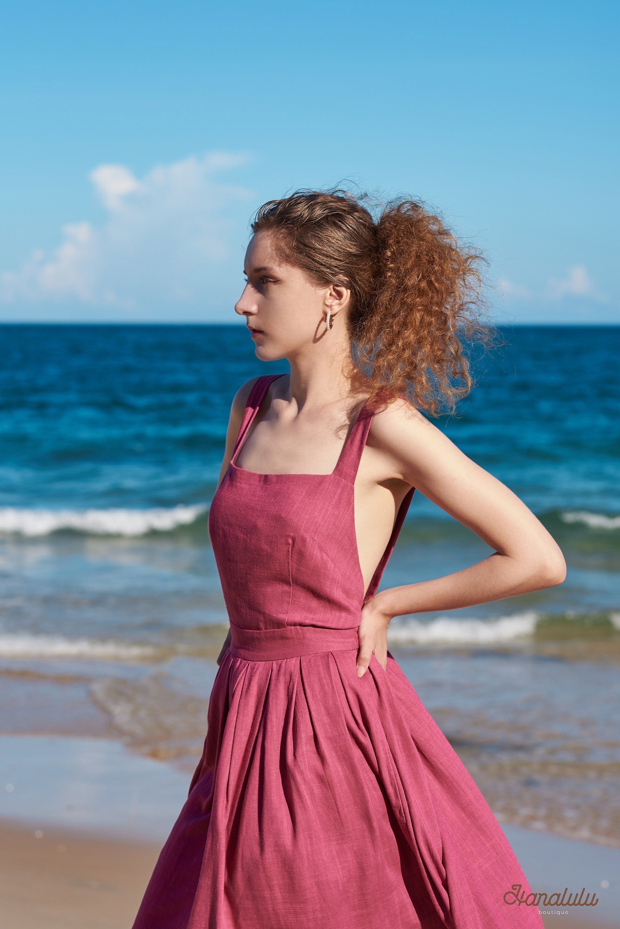 Linen Open Back Midi Dress, Fit and Flare Sundress - Etsy