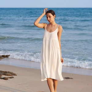 Linen Straps Midi Dress-Linen Women Summer Beach Dress-Linen Pull Over Style Classic Dress-Linen Simple Dress