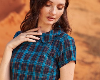 Cotton Plaid Fit and Flare Sundress - Classic Everyday Dress