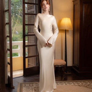 Ivory Silk Maxi Dress, Long Sleeve Bridal Gown