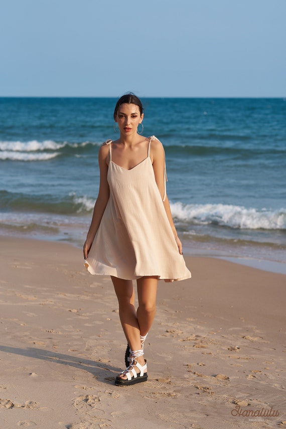 Linen Mini Dress - Bare Back Tie Strap Sundress - Etsy