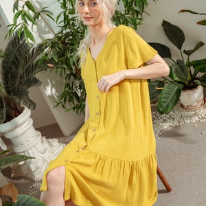 Linen Casual Dress-Linen Shift Dress-Linen Basic Lounge Wear Dress-Linen Simple Slip On Dress image 2