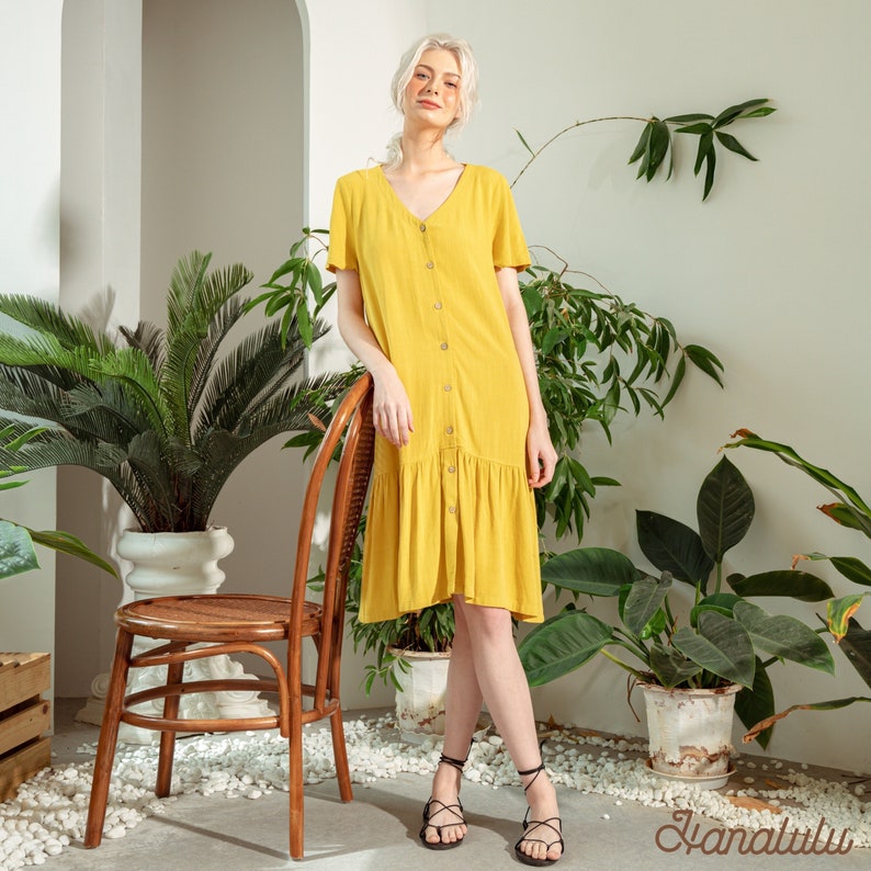Linen Casual Dress-Linen Shift Dress-Linen Basic Lounge Wear Dress-Linen Simple Slip On Dress image 1