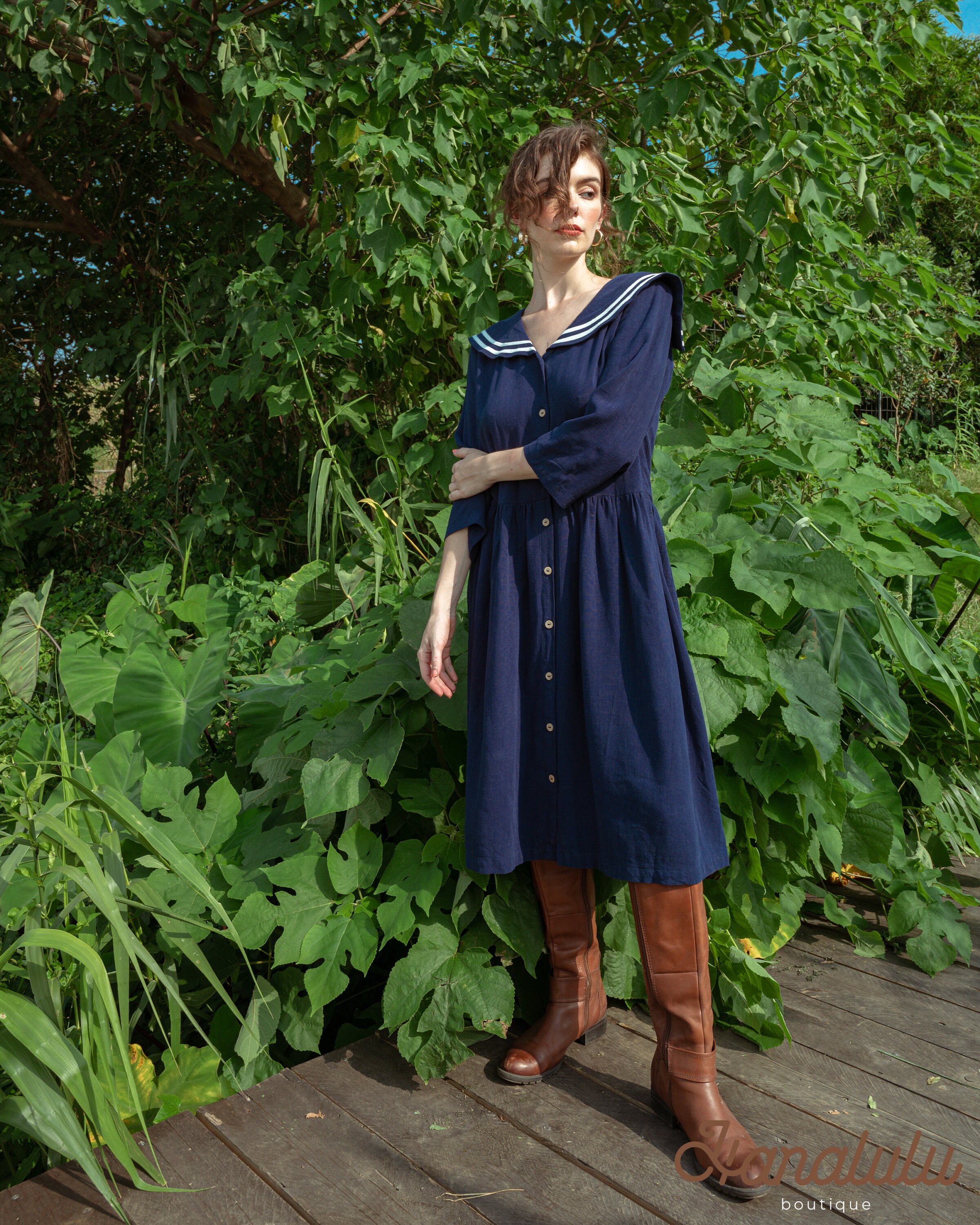 chinese dress ladies Sailor Linen Dress  Cinco Lunas