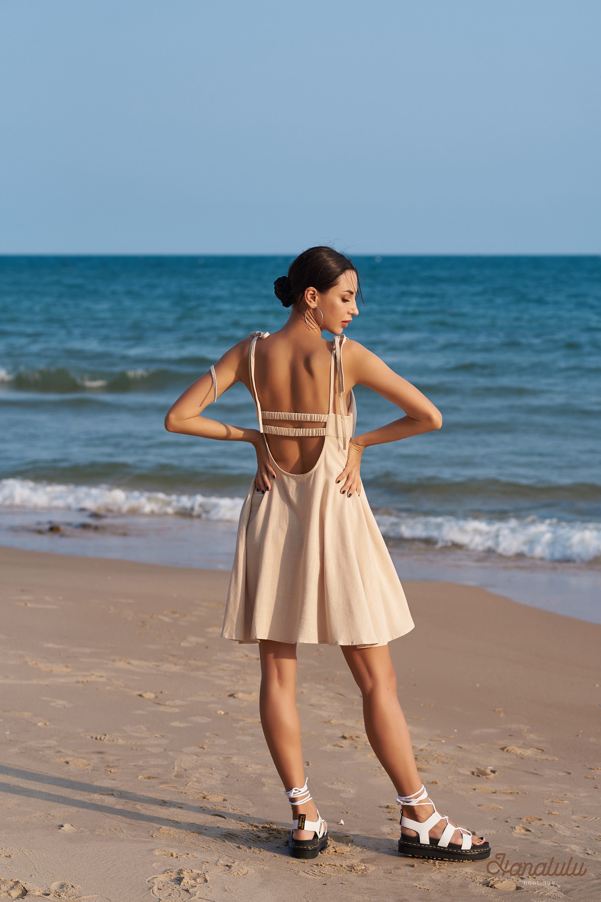 chinese dress ladies Natural light Linen Dress With Back Tie main image 0