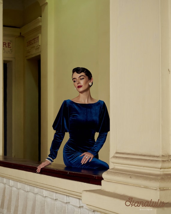 blue velvet puff sleeve dress Kate Velvet Shirt Dress-Sapphire Blue
