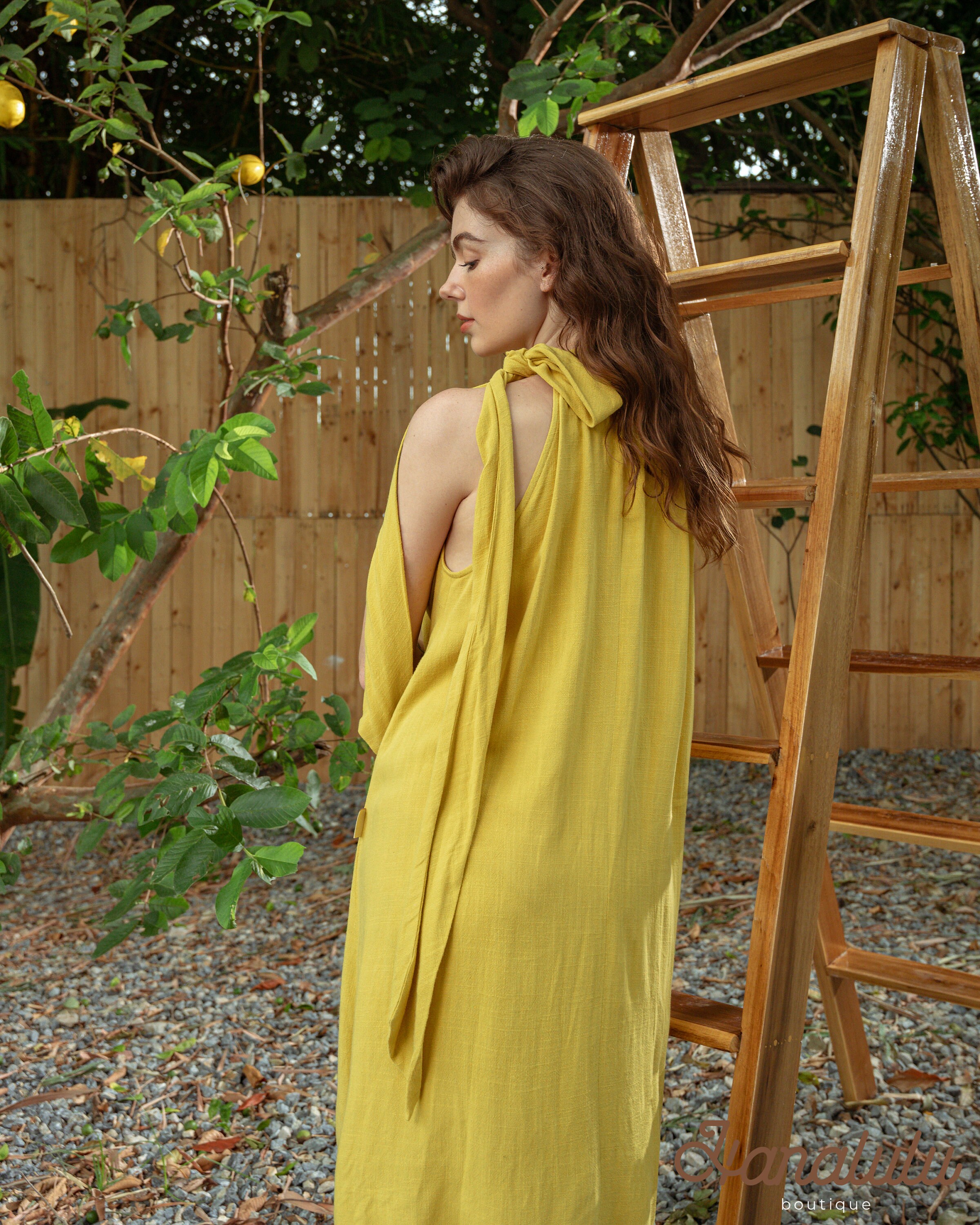 mustard halter dress '70s Mustard Halter Dress and Jacket Set-medium La Poubelle Vintage