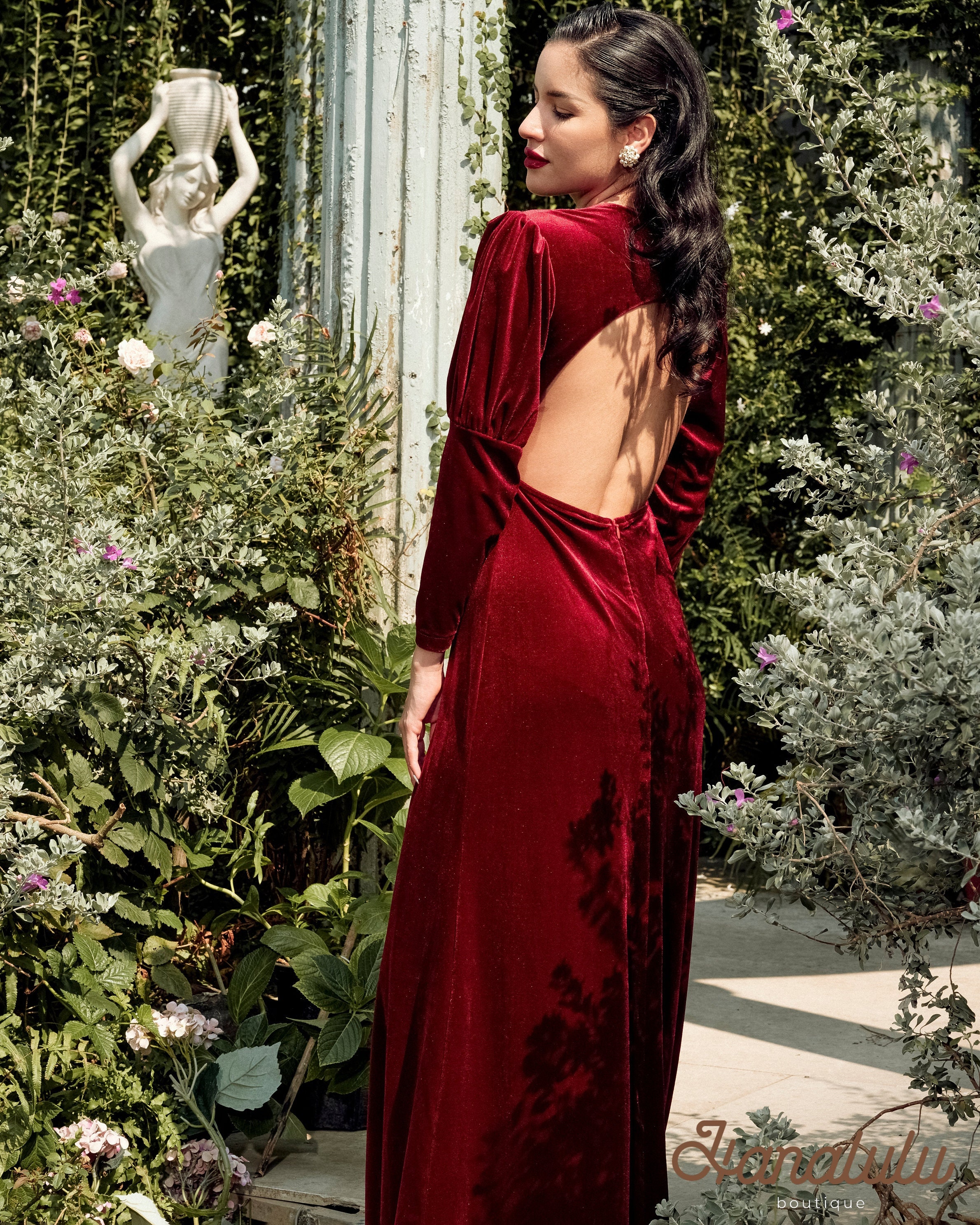 Velvet Open Back Long Sleeve Dress, Custom Length - Etsy