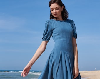Linen Skater Dress, Fit and Flare, Knee Length