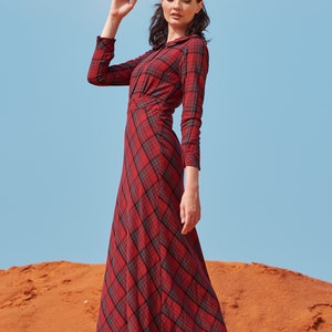 Cotton Dress-Cotton Women Dress-Cotton Long Sleeves Collared Slim Dress-Cotton Stripe Dress-Cotton Maxi Long Dress-Cotton Ankle length Dress image 2