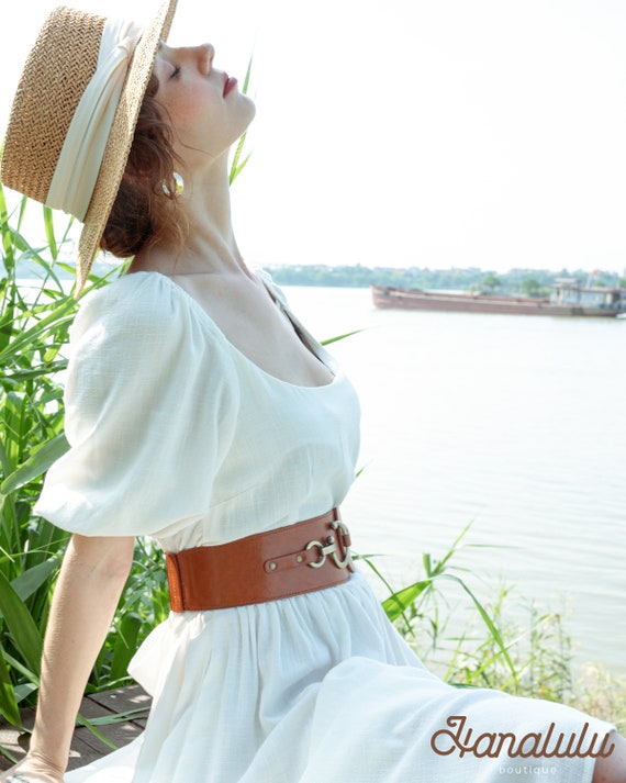 Linen Midi Dress, White Skater Style, 3/4 Sleeve - Etsy Denmark