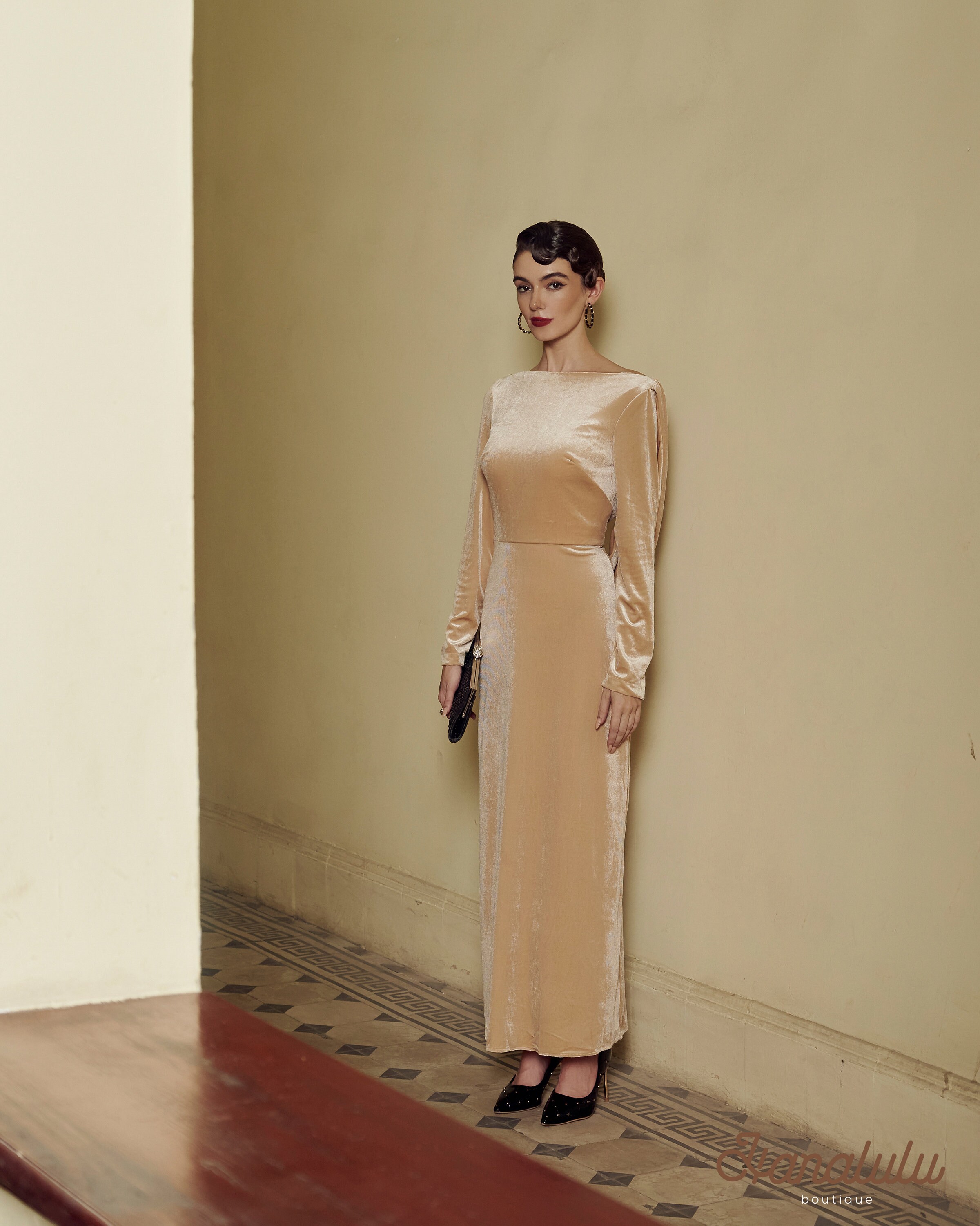 bec and bridge clara midi dress Eggnog Velvet Maxi Dress - Long Sleeve Open Back