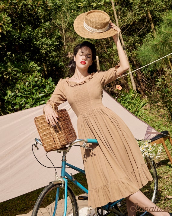 chinese dress ladies FINAL SALE] SUPER STRETCHY MILKMAID DRESS WITH RUFFLES