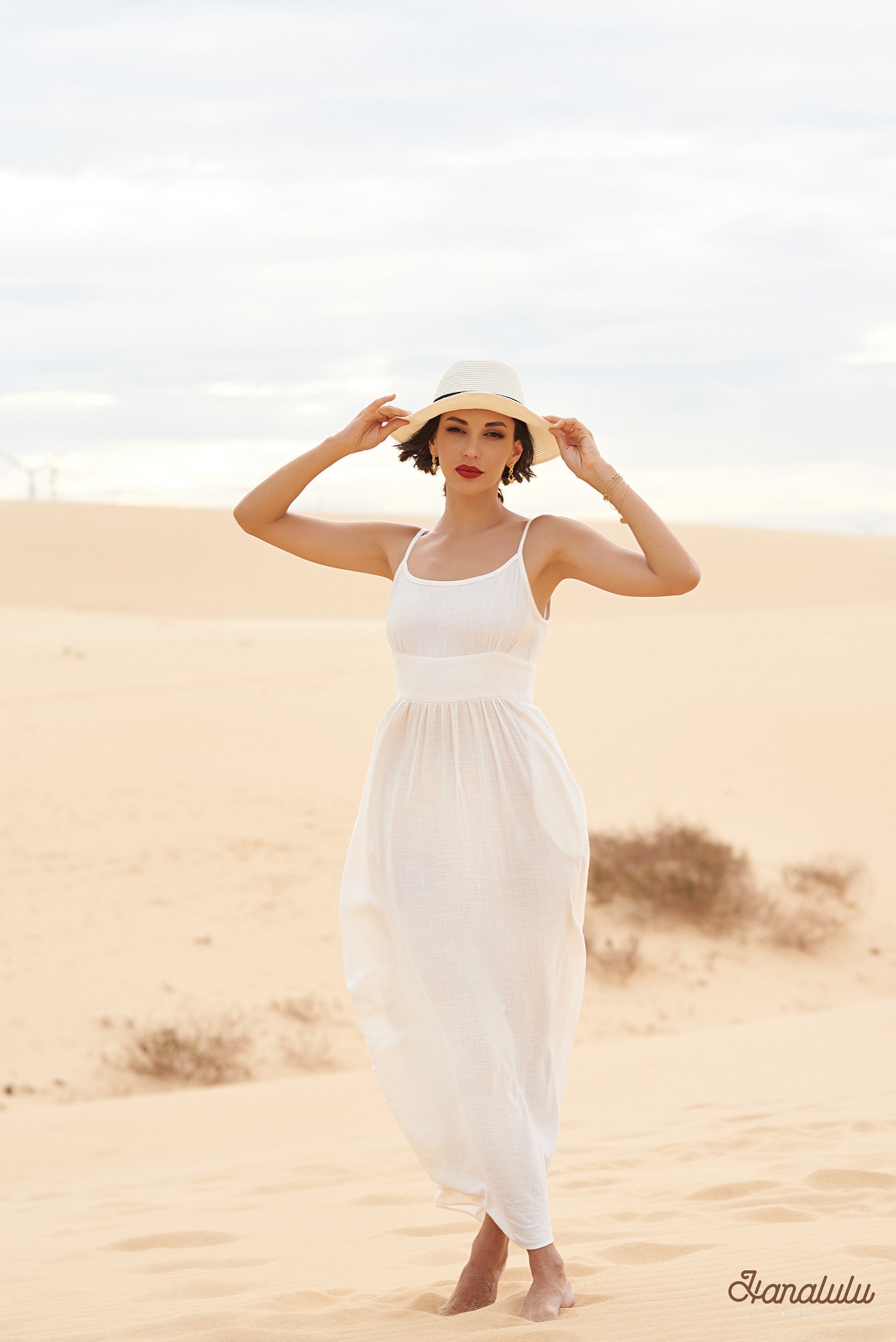 knee length dresses for ladies WHITE LINEN CROSS-STRAP DRESS main image 1
