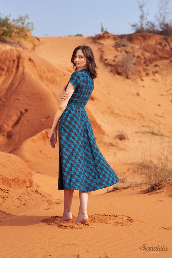 plaid fit and flare dress Puff-Sleeve Plaid Fit & Flare Taffeta Mini Dress