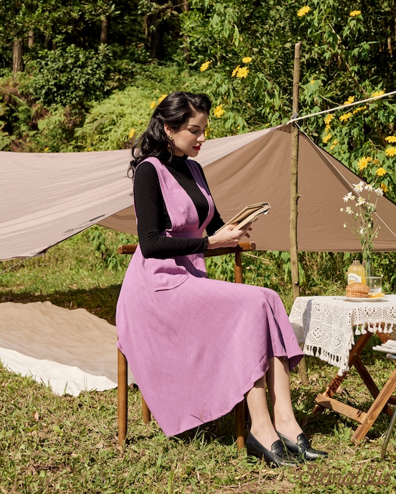 Linen Skater Dress: Scoop Neck, Elastic Waist