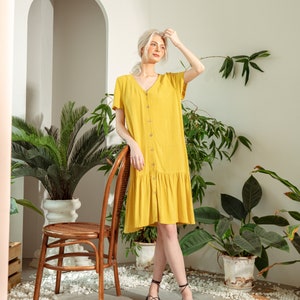 Linen Casual Dress-Linen Shift Dress-Linen Basic Lounge Wear Dress-Linen Simple Slip On Dress image 9