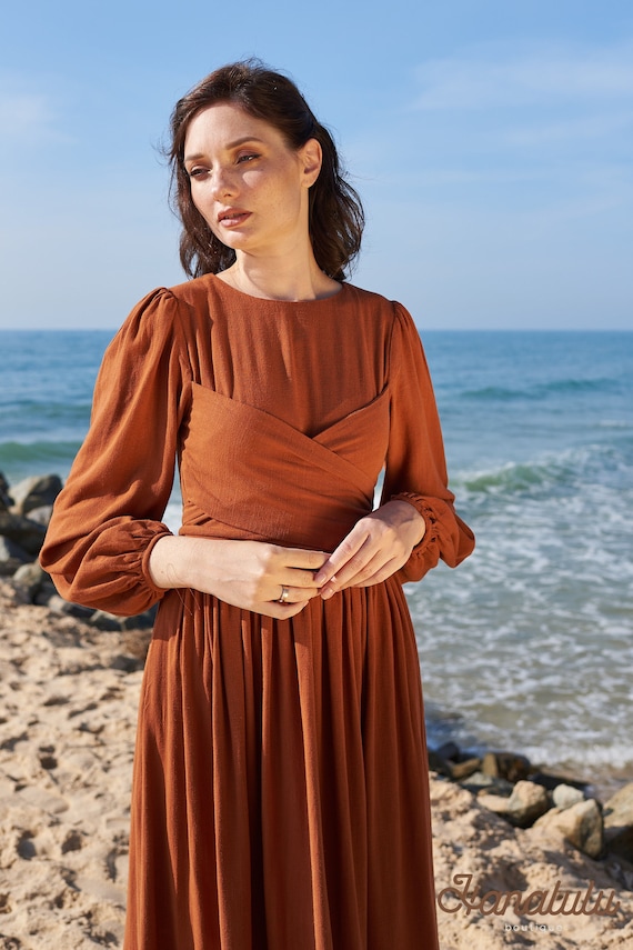 fit and flare midi dress long sleeve AMAL Silk Long Sleeve Fit and Flare Midi Dress  Santorelli