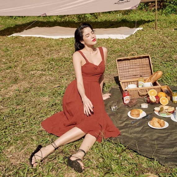 Crimson Linen Skater Dress, Bustier Style (no Belt) - Etsy