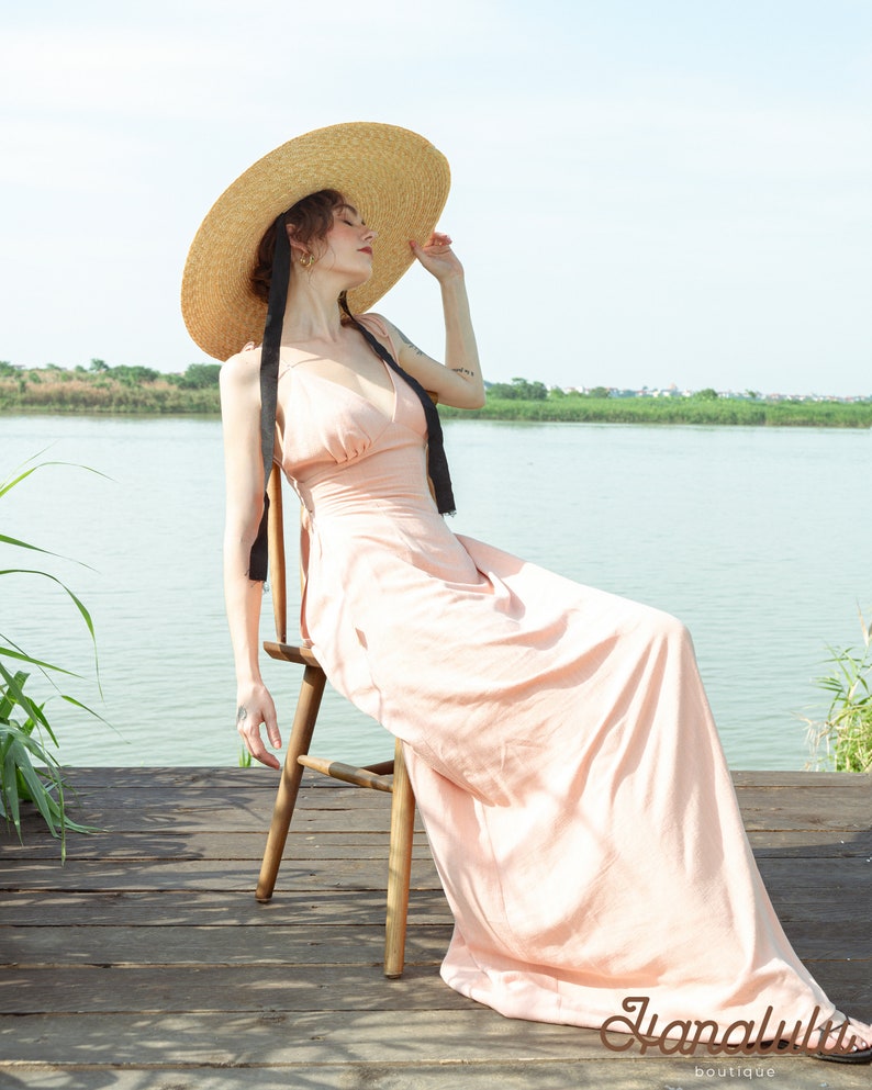 Linen Maxi Dress-Linen Long Dress-Bridesmaid Dress-Prom Dress-Occasion Dress-Holiday/Vacation Maxi Dress-Wedding Guest Dress-Special Event image 4