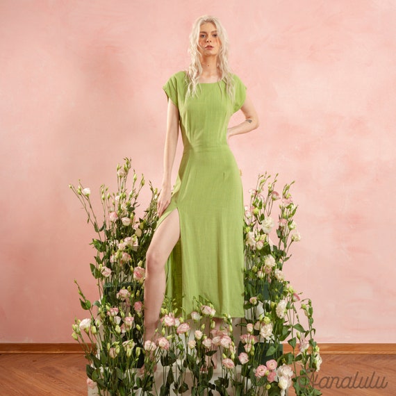 linen dress with slit Linen halter midi dress - Dresses and jumpsuits - Women
