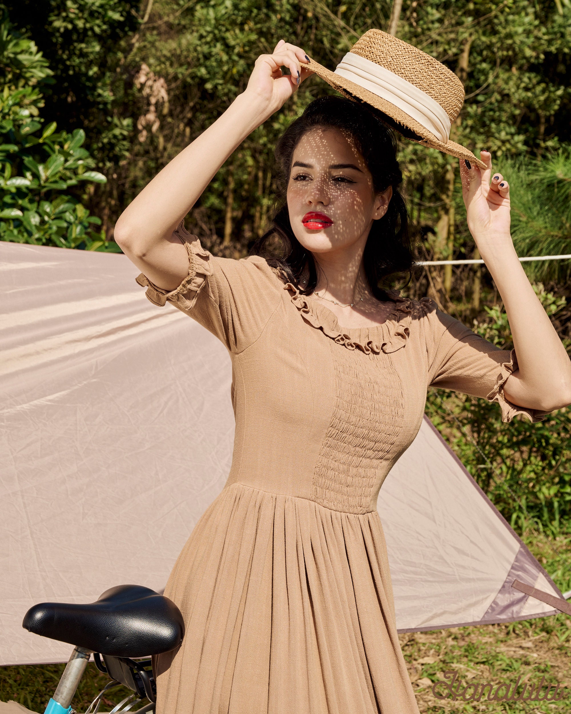 linen milkmaid dress 100% Linen Milkmaid Midi Dress for Women Custom / S