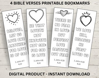 Printable Colouring Bookmarks, Print At Home Bookmark, KJV Bible Verse John, Bible Quotes Love, Faith Based Printables, Faith Based Gifts