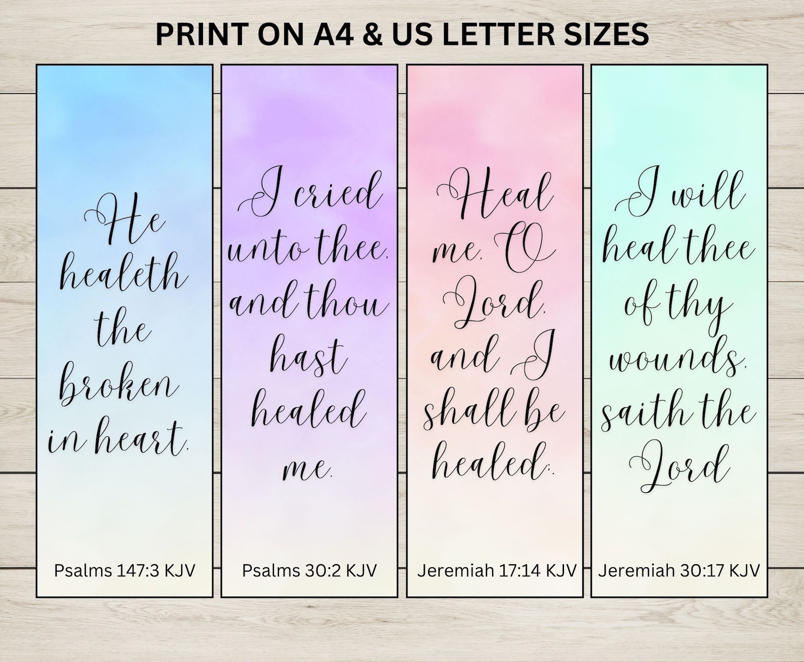 Watercolour Bookmark Printables, Healing Scriptures, KJV Verses, Print ...