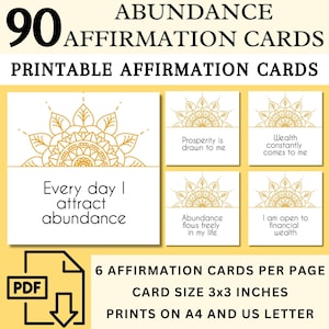 90 Tarjetas de Afirmación de Abundancia Imprimibles / Afirmaciones de Riqueza / Tarjetas de Afirmación Financiera / Afirmaciones de Prosperidad / Afirmaciones de Dinero