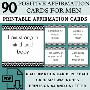 90 Printable Positive Affirmation Cards for Men | Men Affirmation | Male Affirmation | Men Self Care | Motivation for Men | Positivity Gift