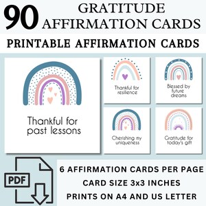 90 druckbare Danksagungskarten | Dankbarkeit Card Deck | Self-Care Affirmationen | Dankbare Nachrichten | Tägliche Achtsamkeit Affirmationen