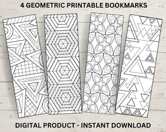 Printable Geometric Bookmarks to Color, Paper Bookmarks, Colorable, Geometric Coloring Gifts, Mindful Coloring Gift, Stress Relief Coloring