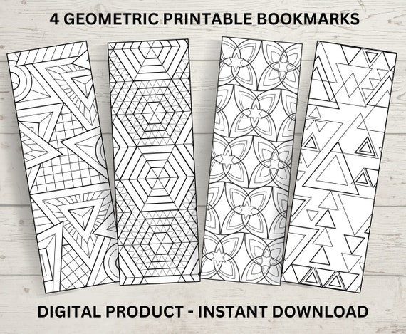 Printable Geometric Bookmarks to Color, Paper Bookmarks, Colorable, Geometric Coloring Gifts, Mindful Coloring Gift, Stress Relief Coloring