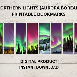 8 Northern Lights Bookmarks, Aurora Borealis Bookmarks, Night Sky Bookmarks, Northern Lights Gift, Printable Bookmarks, Bookmarks Bundle