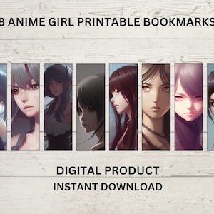 Anime Girl Bookmarks, Printable Bookmarks, Bookmarks Bundle, Anime Gifts For Him, Anime Gifts For Her, Anime Gift Set, DIY Bookmarks